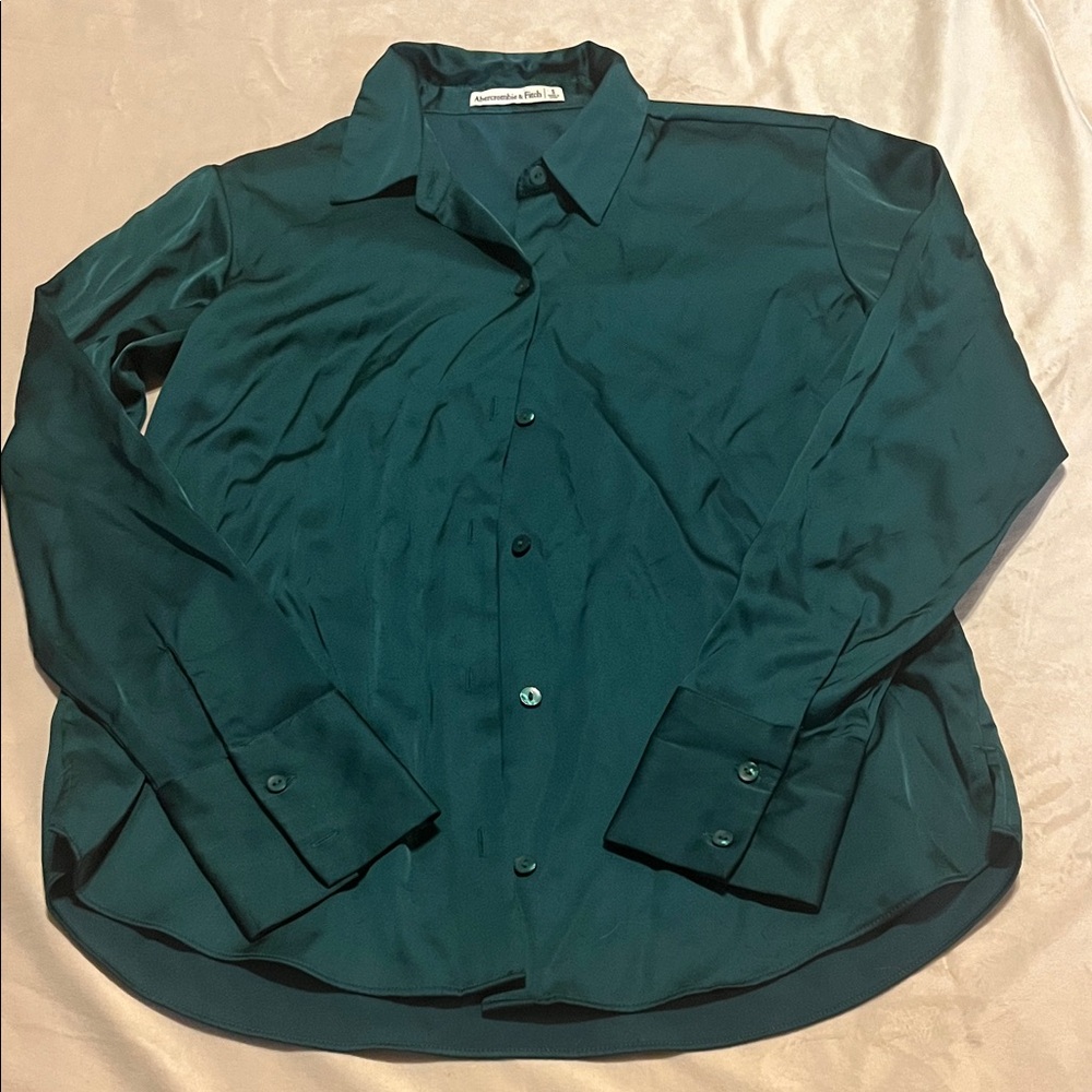 Abercrombie & Fotch Dark Green Button-Up satin Shirt